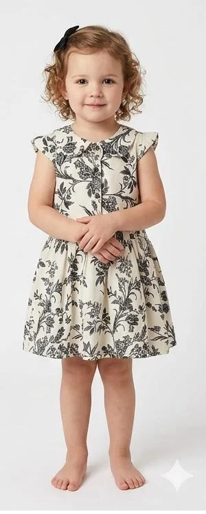 BEIGE FLORAL PRINTED BABY/GIRLS DRESS FOR SUMMER WEAR