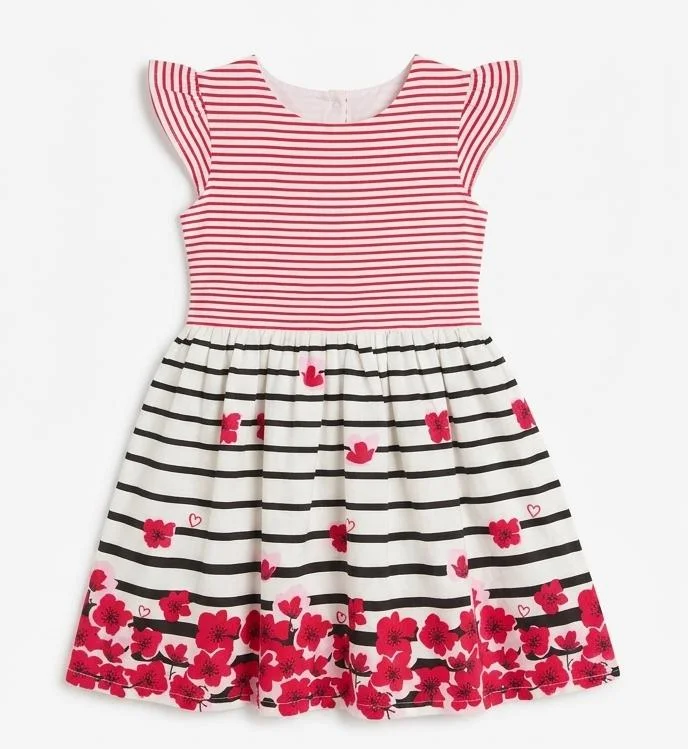 CHICCO GIRLS STRIPED AND FLORAL PRINTED CASUAL DRESS