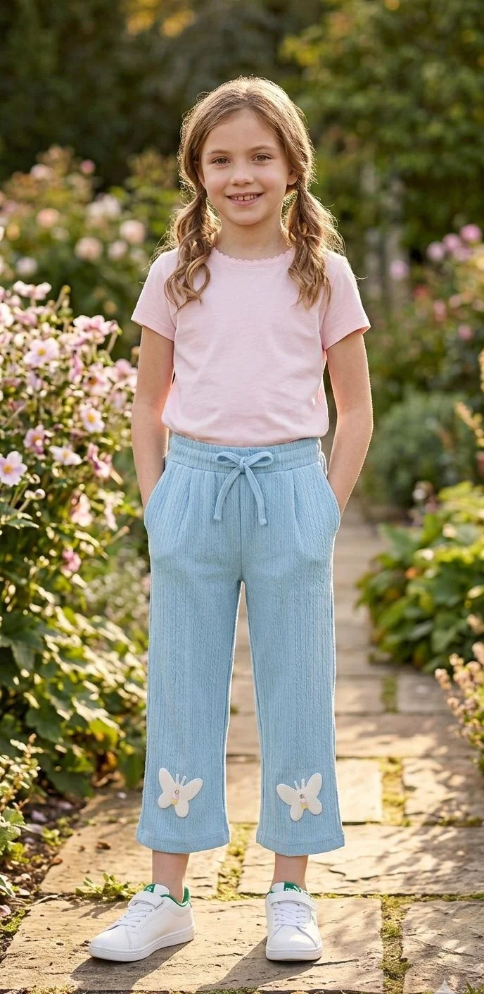 LIGHT BLUE GIRLS RELAXED FIT TROUSERS FOR SUMMER WEAR