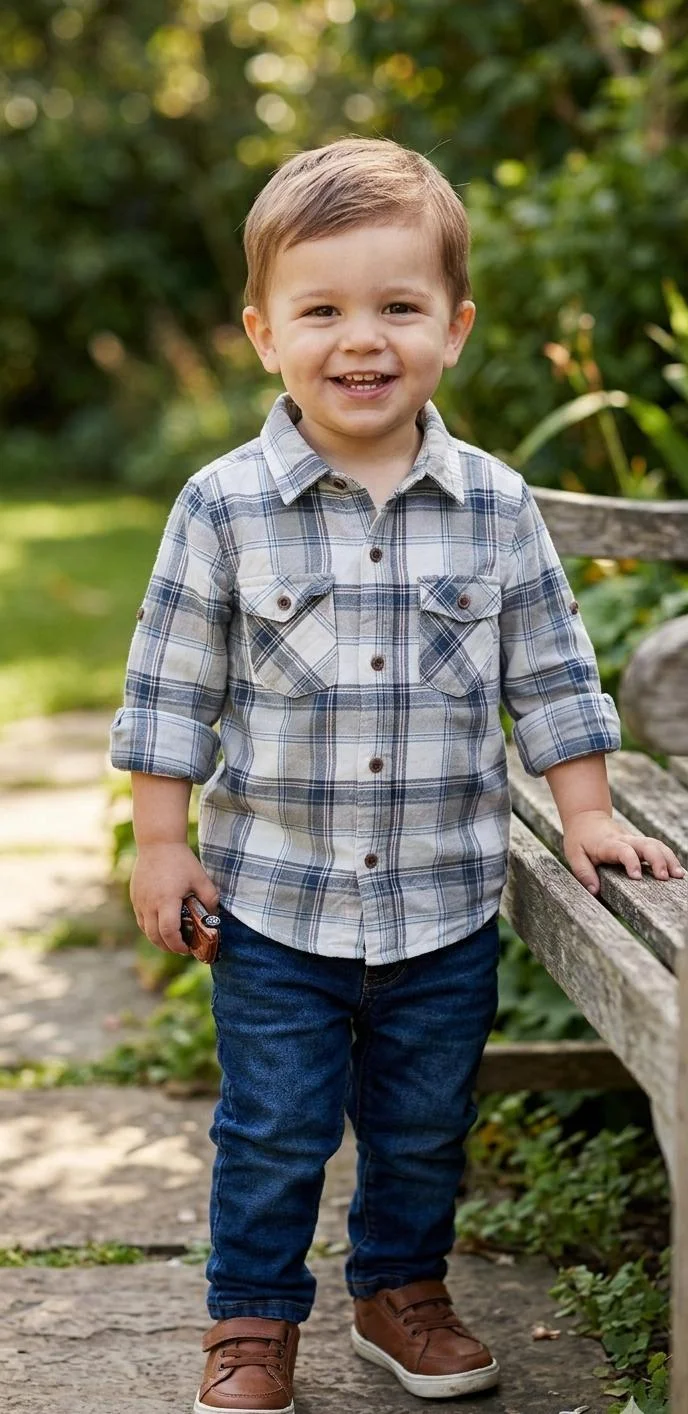 PMCXX KIDS COTTON PLAID BUTTON DOWN SHIRT FOR SUMMER WEAR