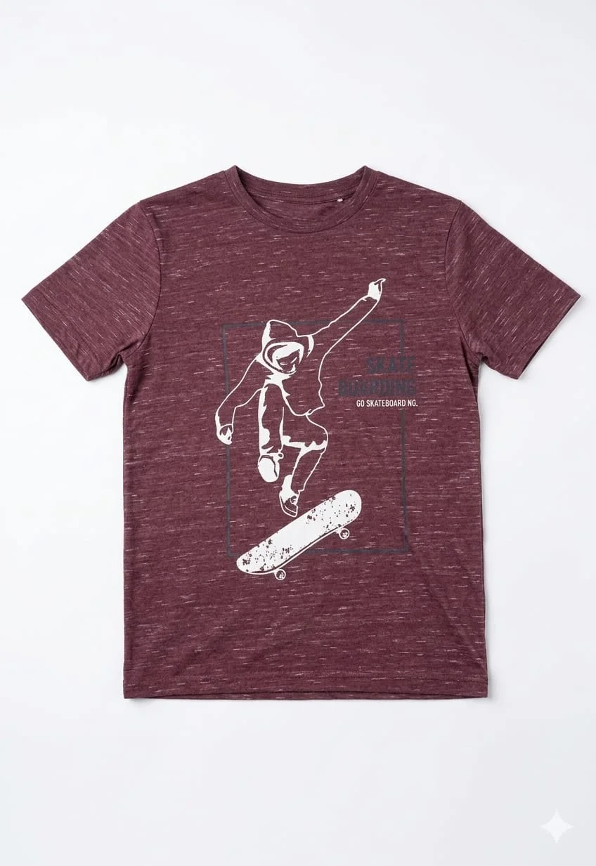 YIGGA BOYS BURGUNDY GRAPHIC T-SHIRT FOR SUMMER WEAR