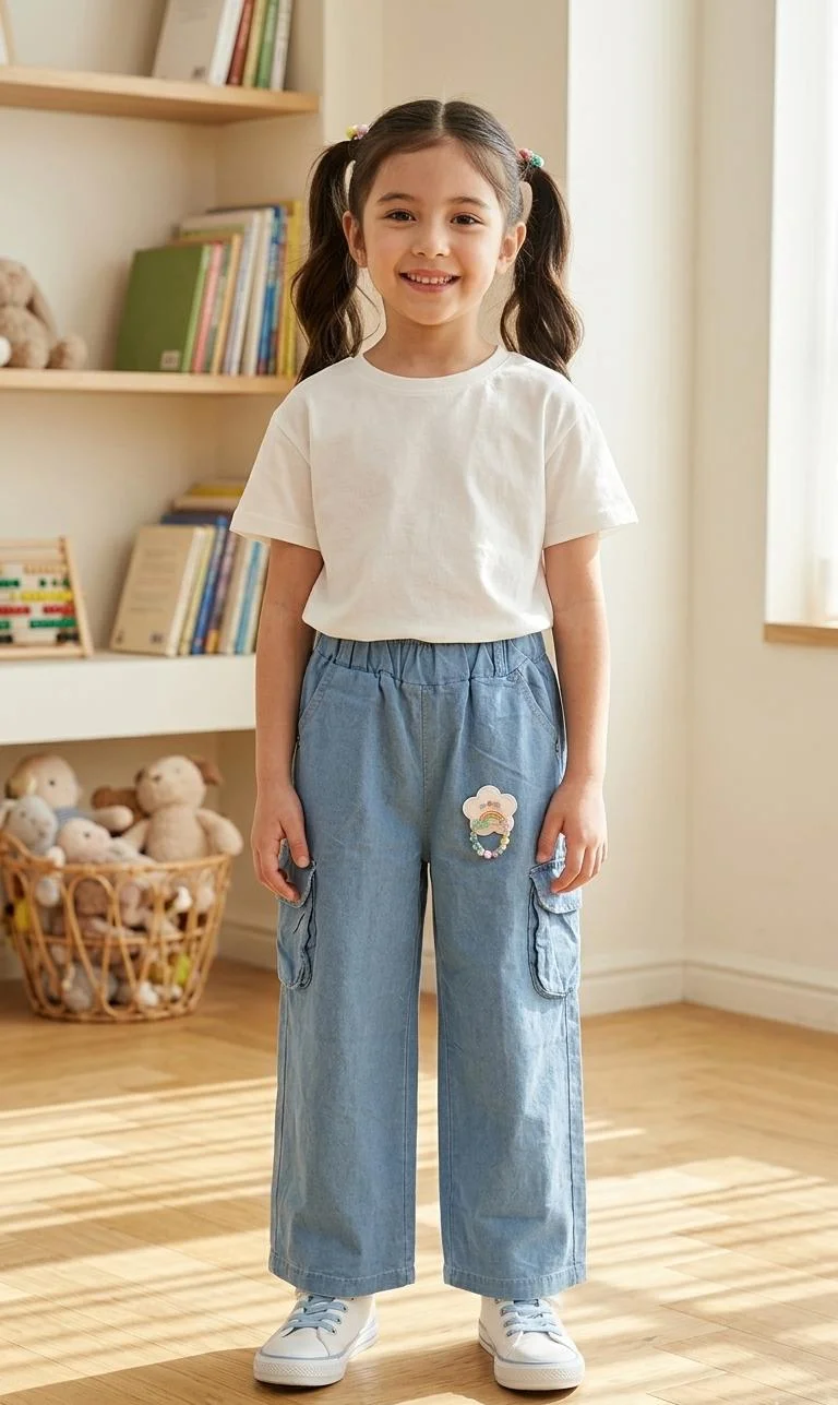 GIRLS DENIM JEANS WITH A UNICORN PRINT FOR SUMMER WEAR